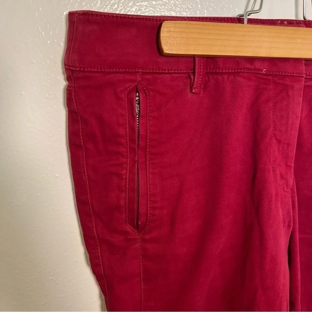 Loft Women's Sz 8 Chino Pant Burgundy Red Moto Zippers Slim Ankle Stretch Cotton